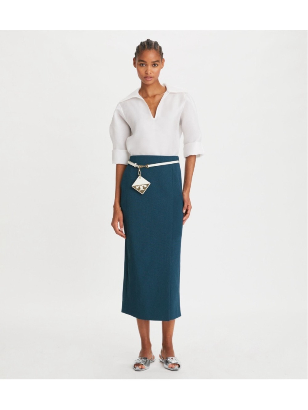 TORY BURCH Stretch Faille Wrap Skirt in Color Solar Blue NWT Size 2